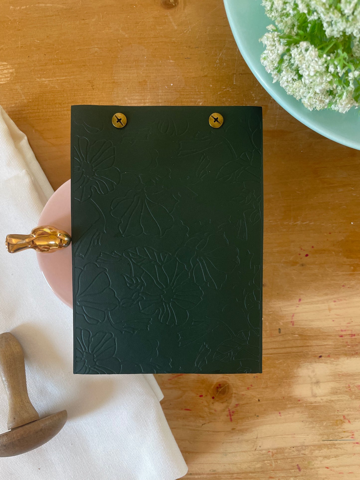 Embossed Dark Green Leather A6 Notebook