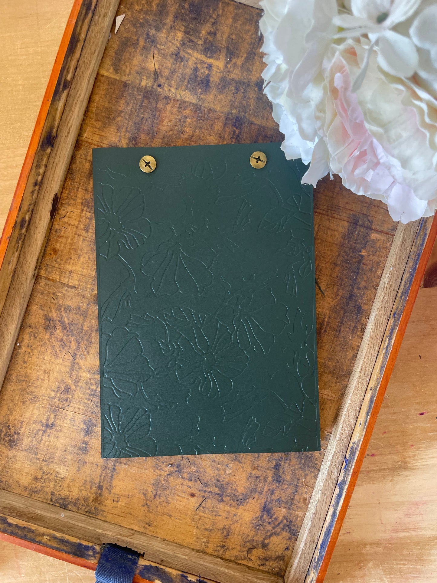 Embossed Dark Green Leather A6 Notebook