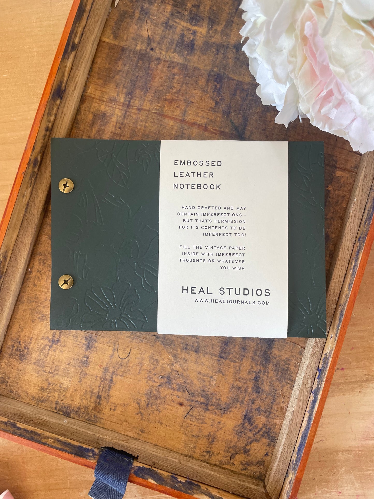 Embossed Dark Green Leather A6 Notebook